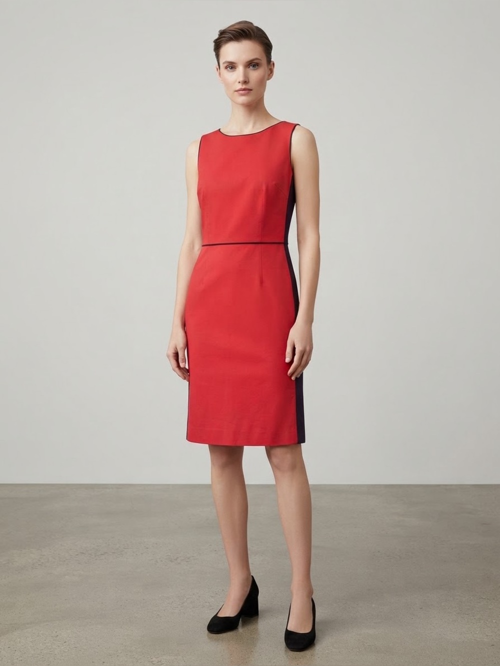 Tommy Hilfiger Red Sheath Dress with Navy Blue Side Panels - Size 6